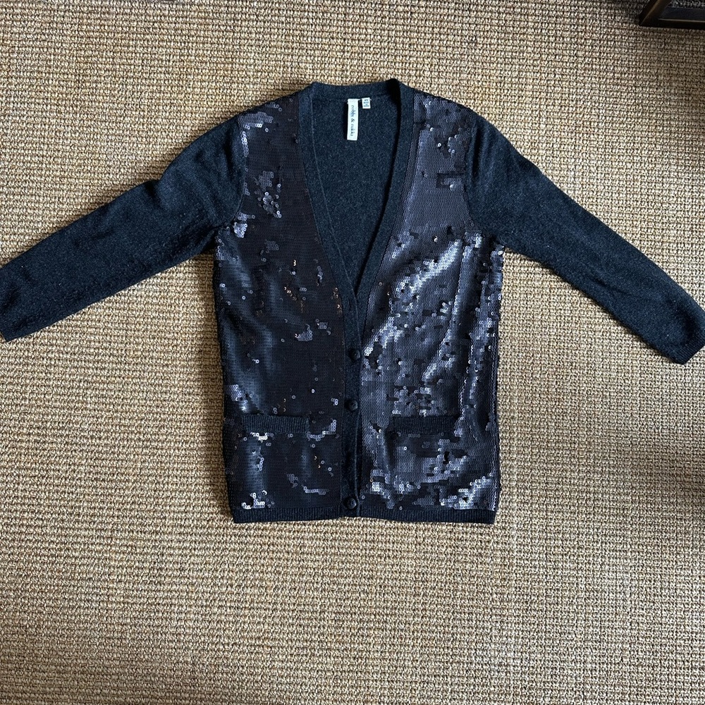Robbi & Nikki Black Charcoal Sequin Cardigan Size XS